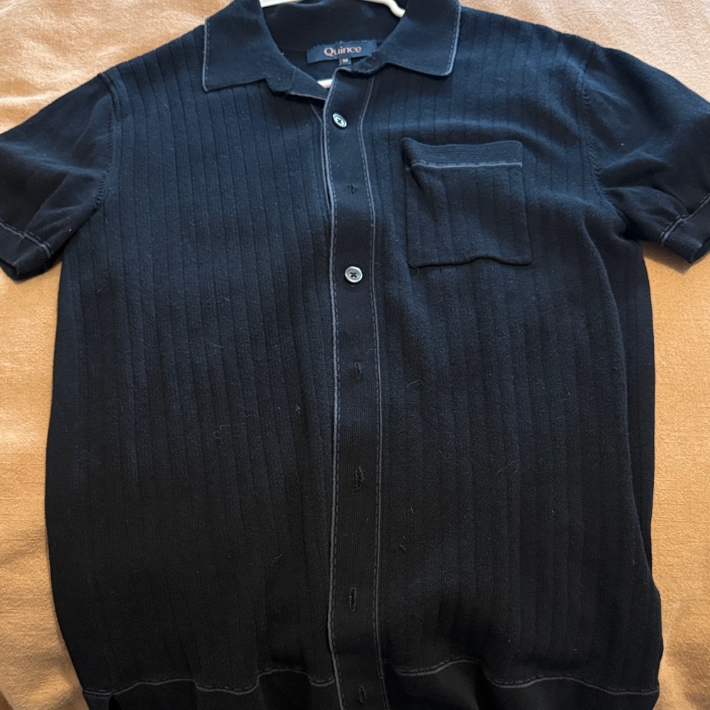Quince Black Ribbed Polo Shirt